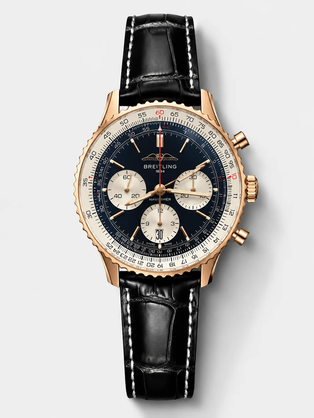 Breitling Navitimer B01 Chronograph 43 (Black Dial) - 18K Rose Gold Case, Top-Tier Swiss 1:1 Super Clone - view 1