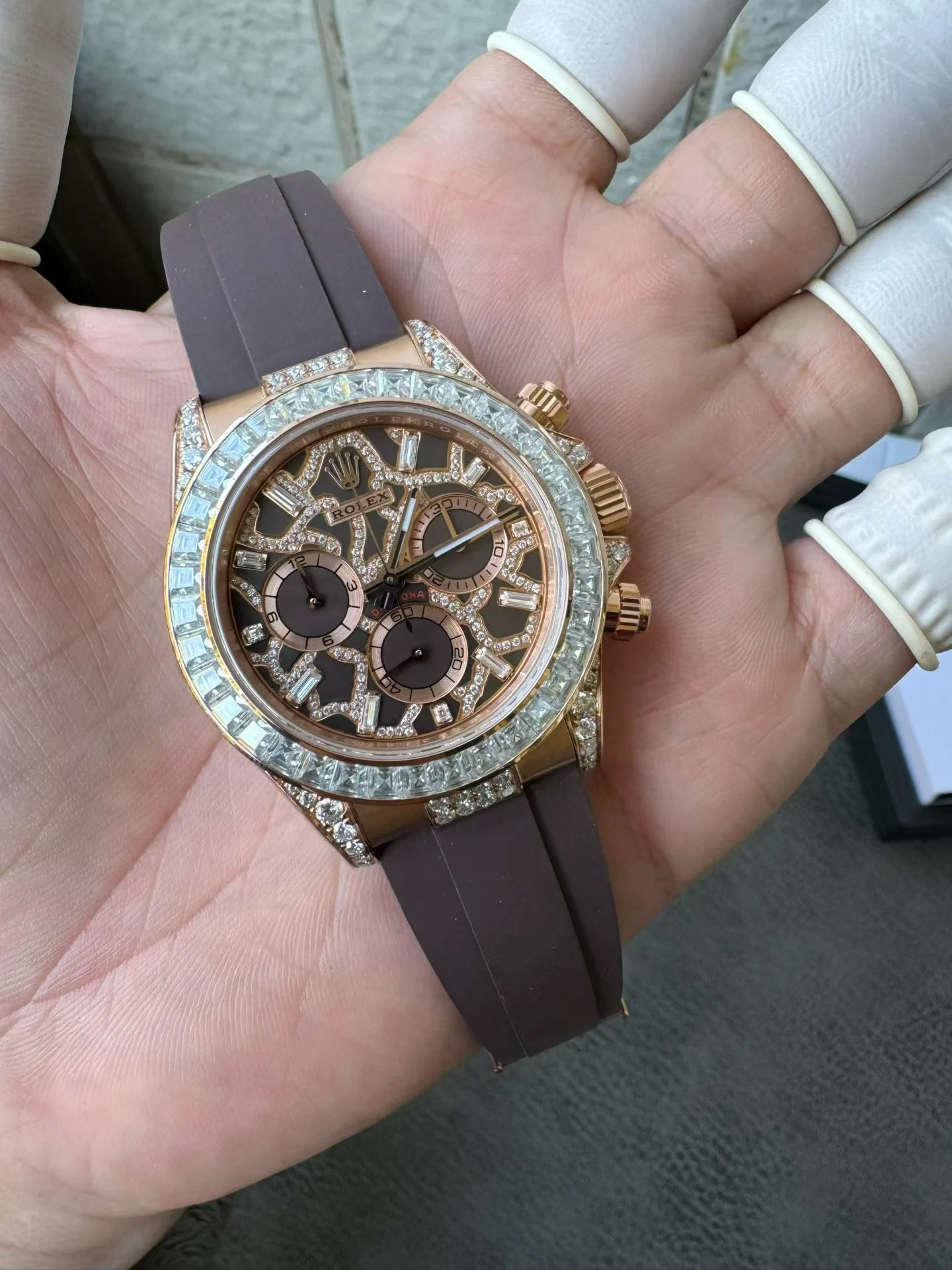 Rolex Daytona 126555TBR Giraffe Rose Gold Chestnut Brown Moissanites Dial Super Clone Watch - view 3