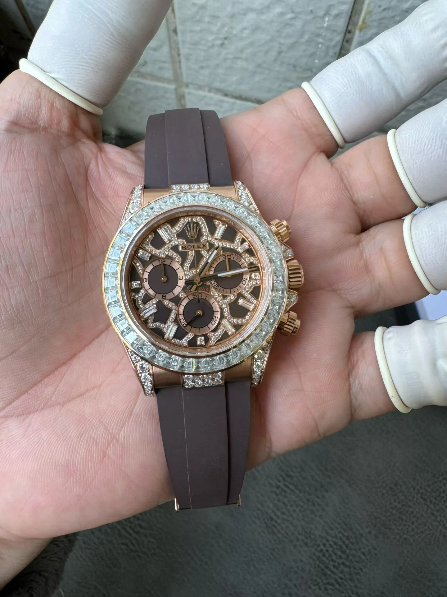 Rolex Daytona 126555TBR Giraffe Rose Gold Chestnut Brown Moissanites Dial Super Clone Watch - view 5