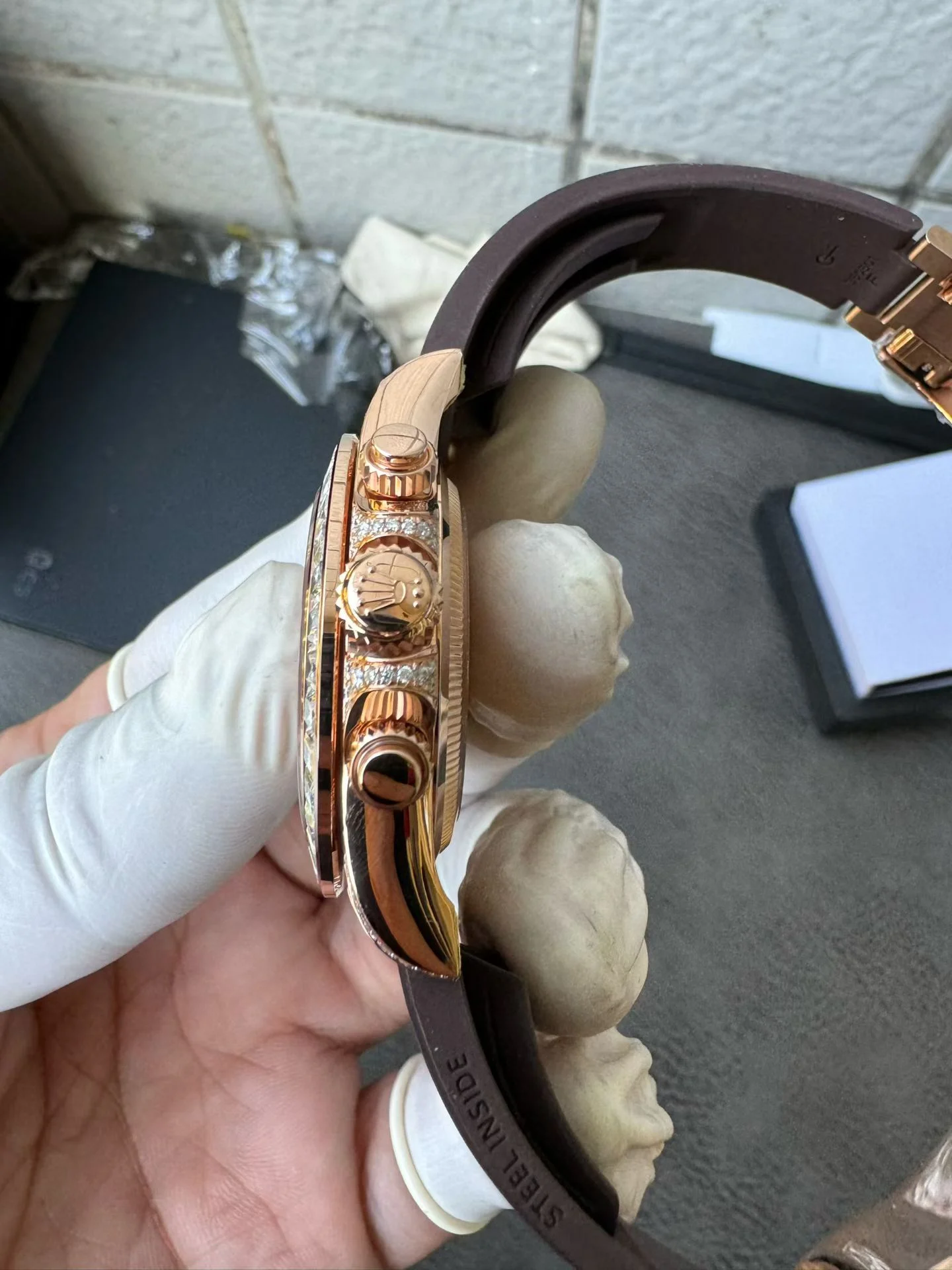 Rolex Daytona 126555TBR Giraffe Rose Gold Chestnut Brown Moissanites Dial Super Clone Watch - view 7