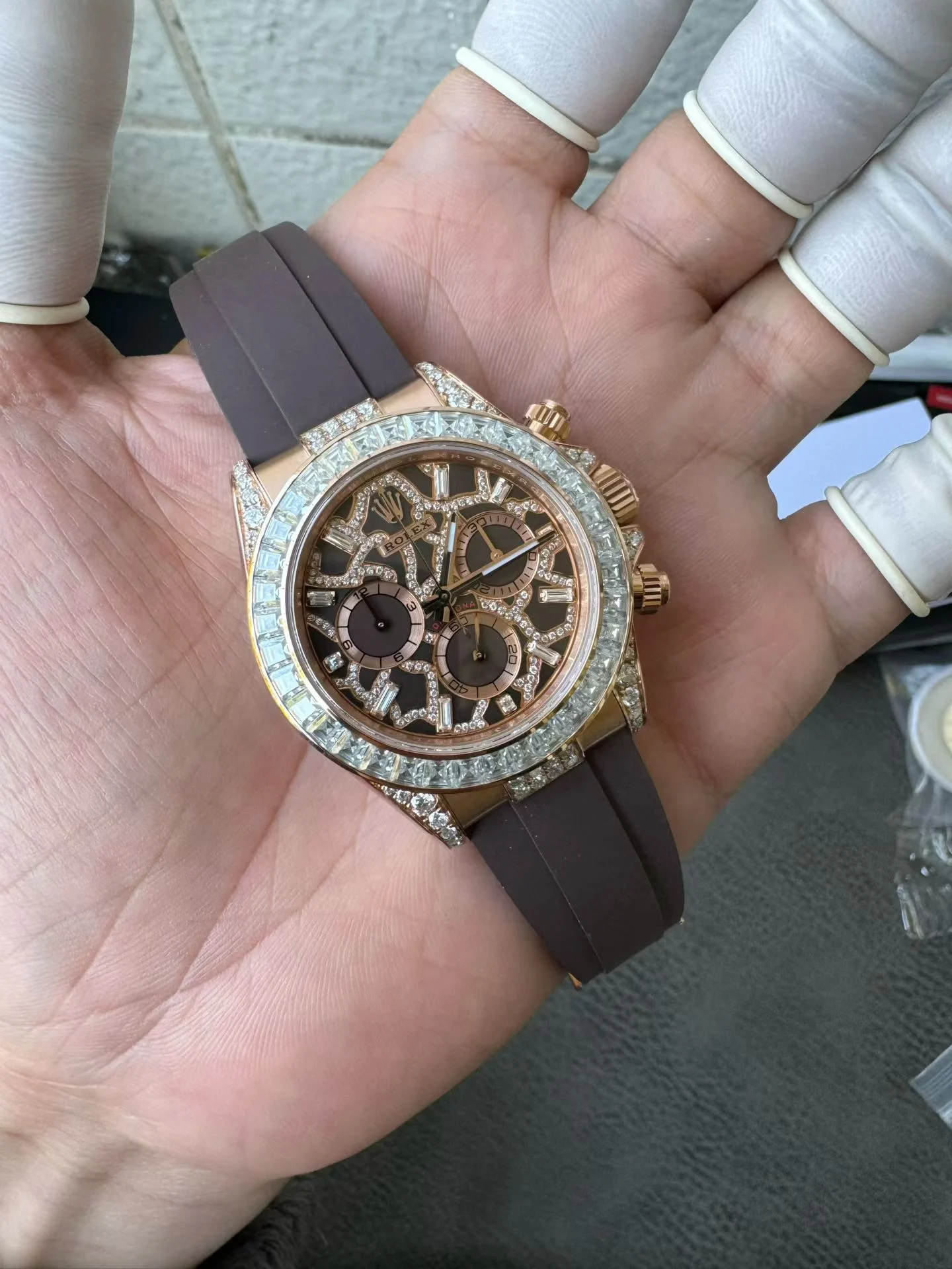Rolex Daytona 126555TBR Giraffe Rose Gold Chestnut Brown Moissanites Dial Super Clone Watch - view 9