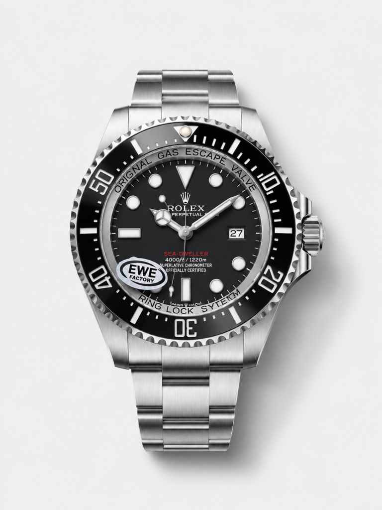 Sea-Dweller replica watch with a black dial and steel bracelet