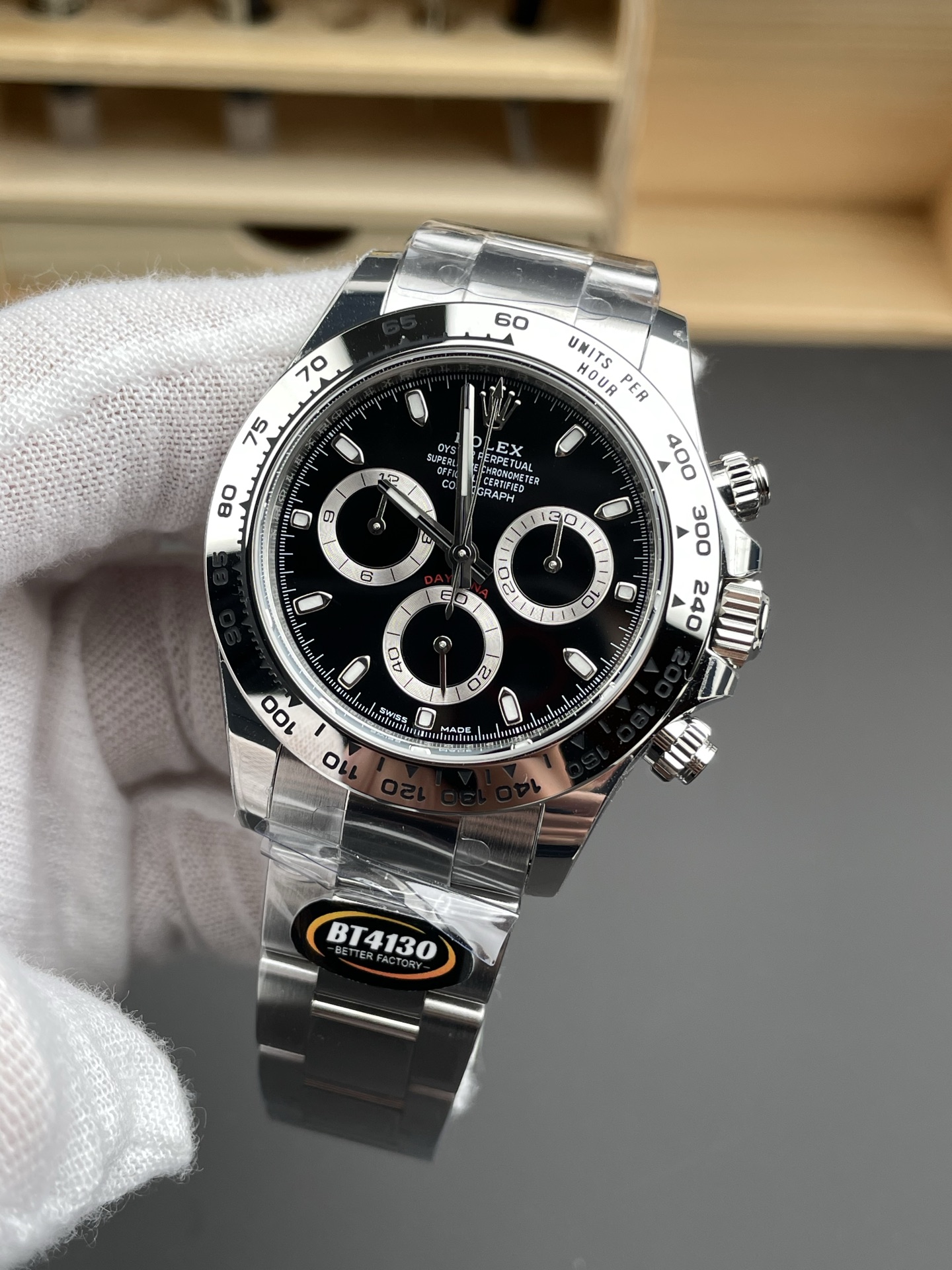 Rolex Cosmograph Daytona 116520 Black Dial Original Cal.4130 Movement - Ultimate 904L Steel Watch - Super Clone Watch - view 3