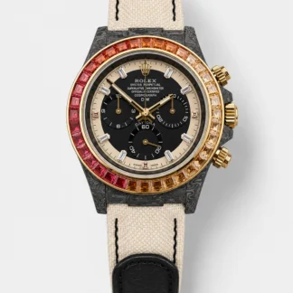 Rolex Daytona DiW Carbon Edition Rainbow Bezel - Forged Carbon Casing Beige Strap 1:1 Mirror Super Clone - view 1