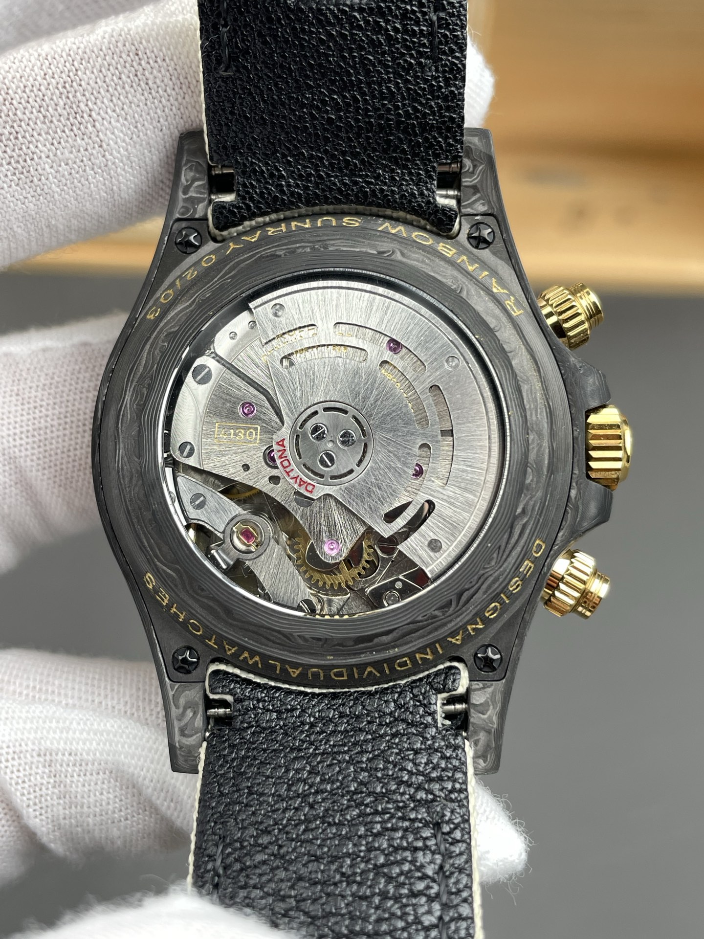 Rolex Daytona DiW Carbon Edition Rainbow Bezel - Forged Carbon Casing Beige Strap 1:1 Mirror Super Clone - view 4