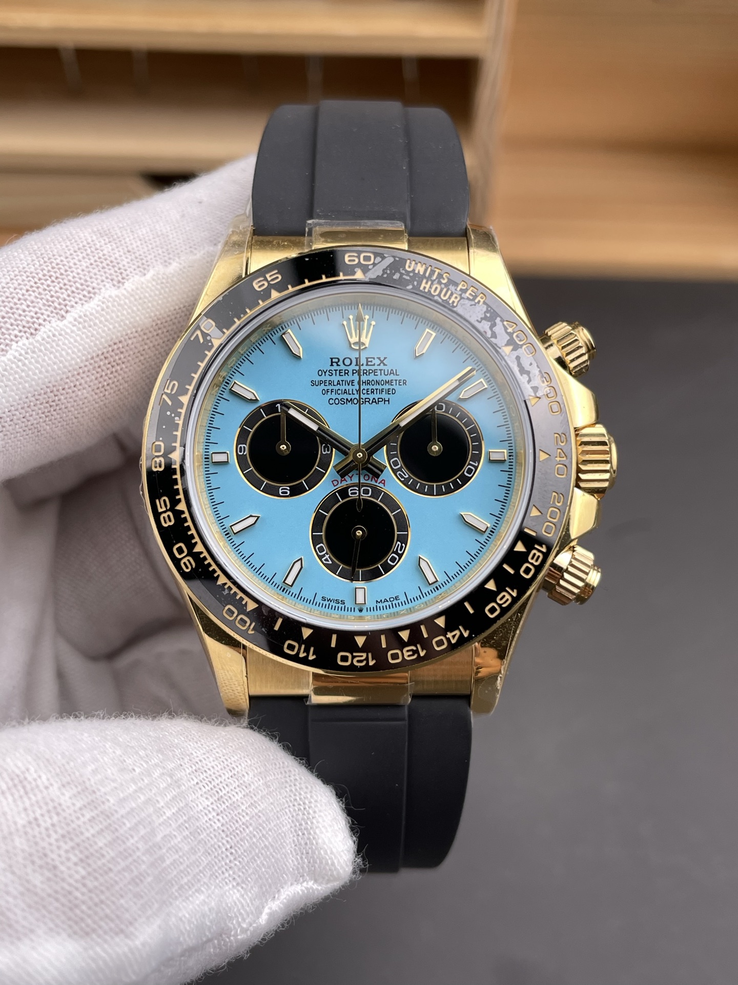 Rolex Daytona Super Clone 126518LN Yellow Gold Turquoise Dial Original Cal.4131 Movement - view 2