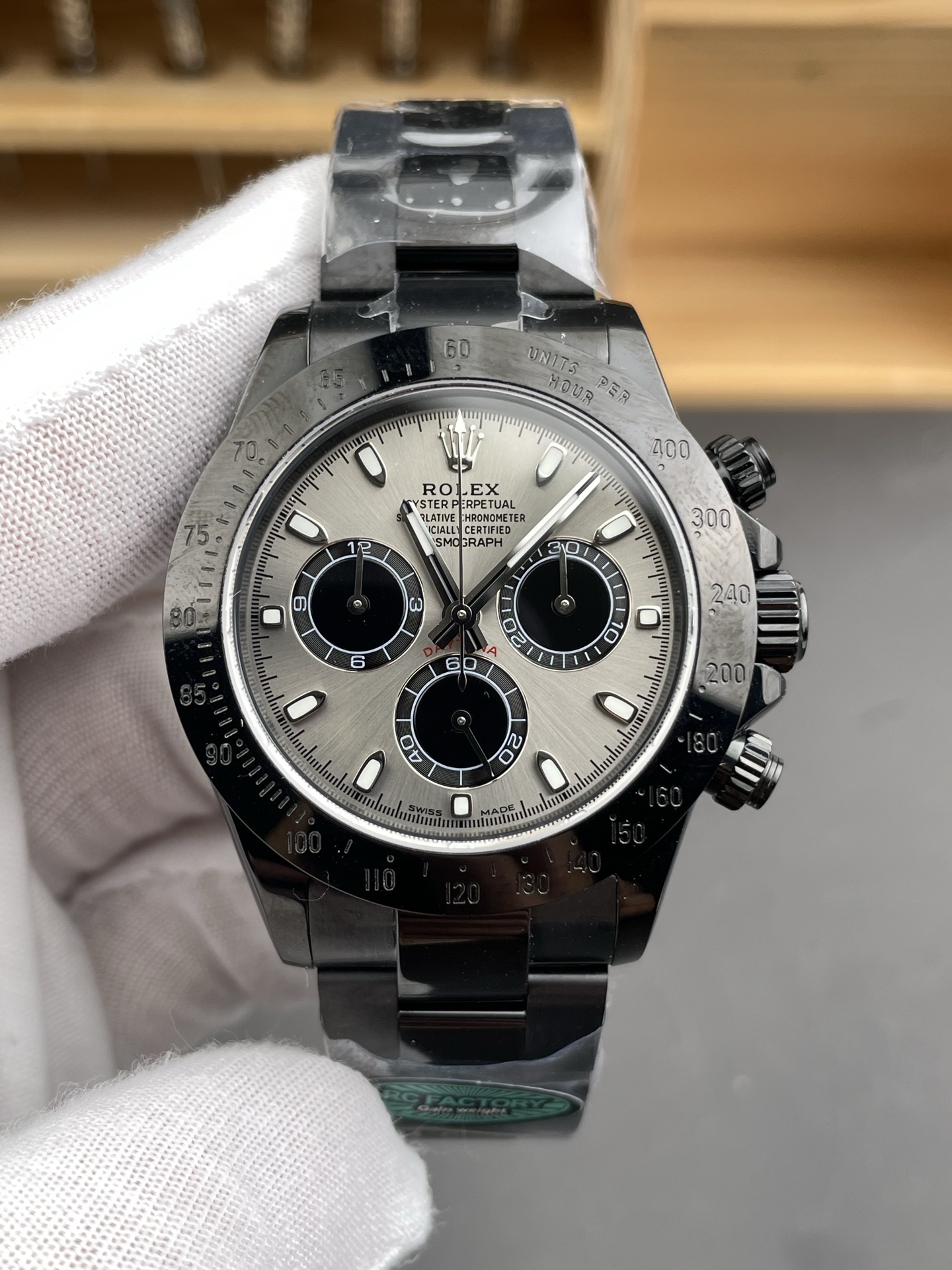 Rolex Daytona Blaken 1:1 Swiss Mirror Super Clone Grey Dial Cal.4130 Movement (WITH BOX) - view 2
