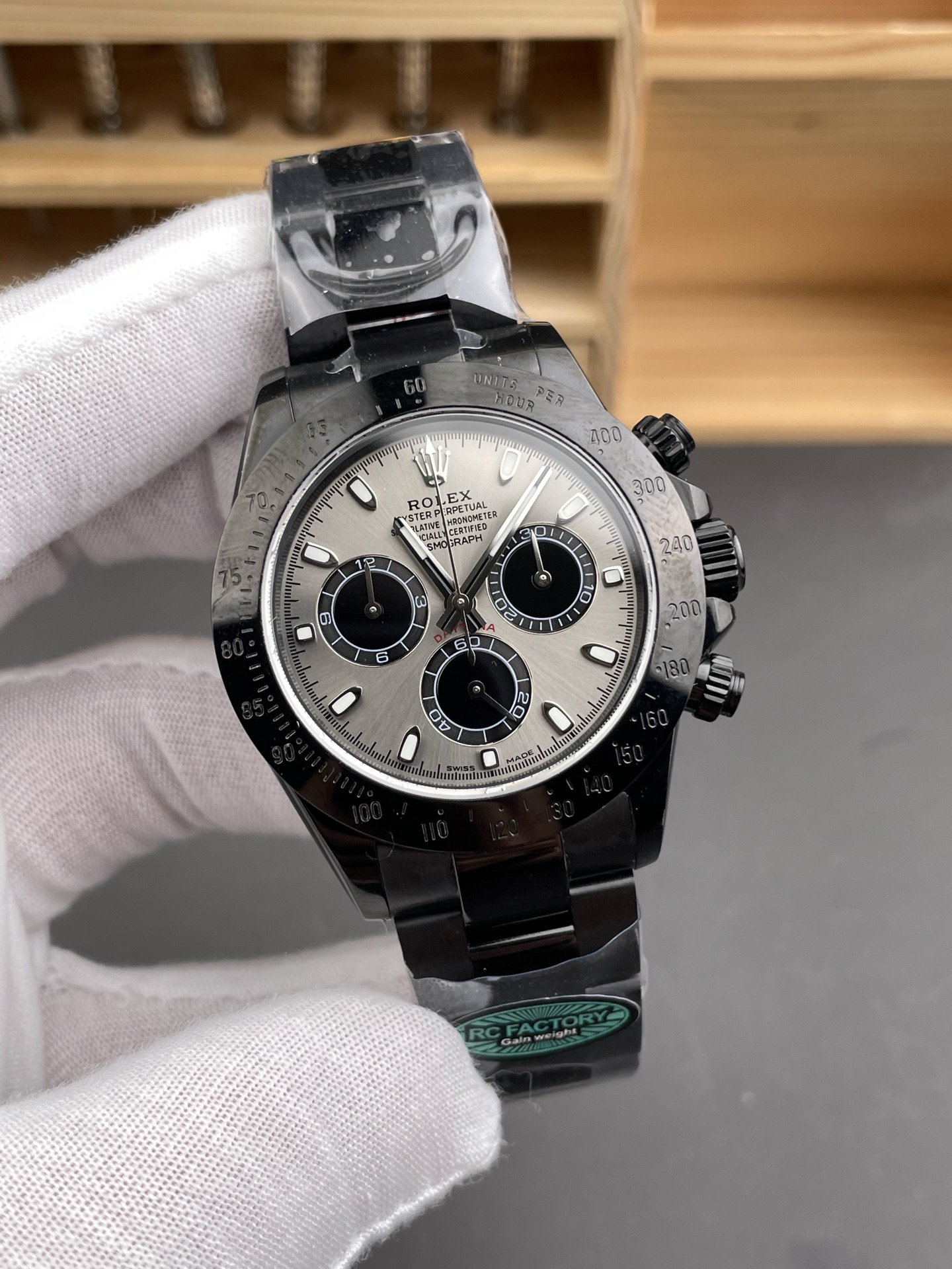 Rolex Daytona Blaken 1:1 Swiss Mirror Super Clone Grey Dial Cal.4130 Movement (WITH BOX) - view 3