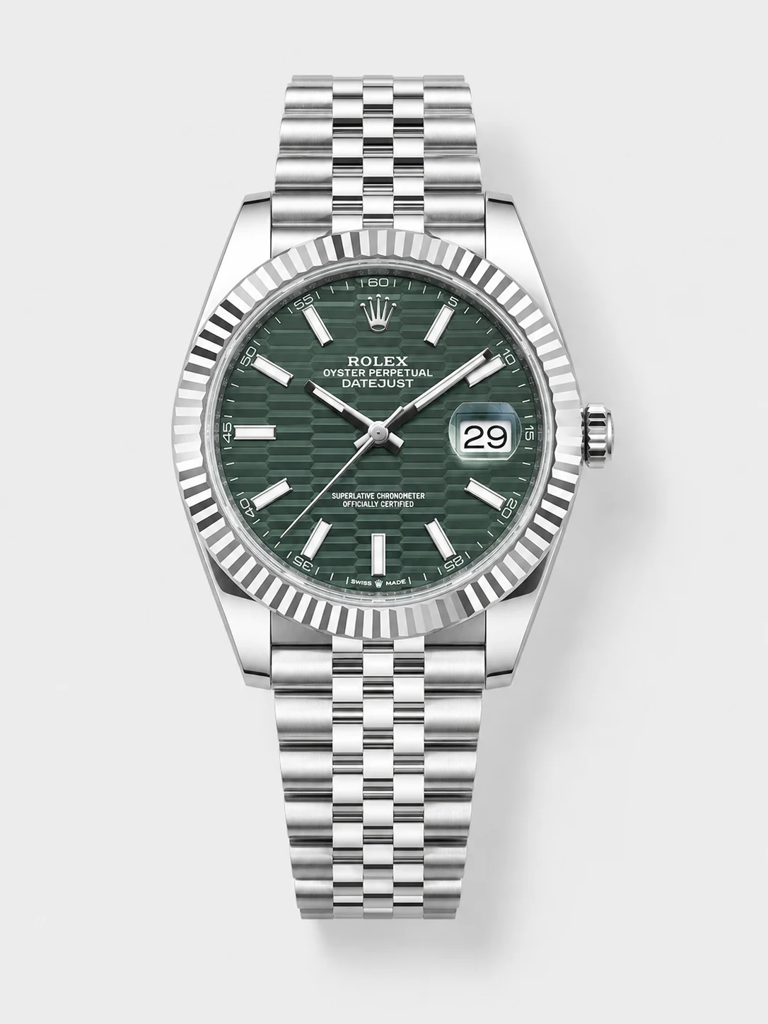 Rolex Datejust Cal.3235 Movement 1:1 Mirror Super Clone 904L Steel 41MM - Green Fluted Motif Dial - view 1