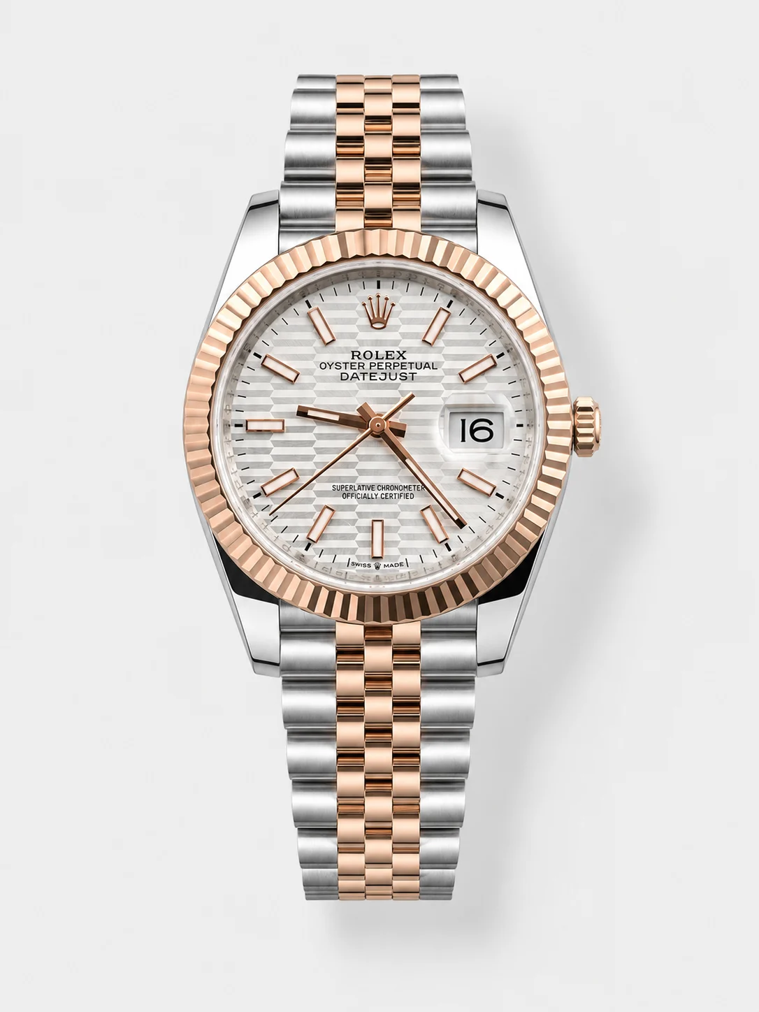 Rolex Datejust 41mm White Fluted Motif Dial Rose Gold Two-Tone Super Clone Watch
