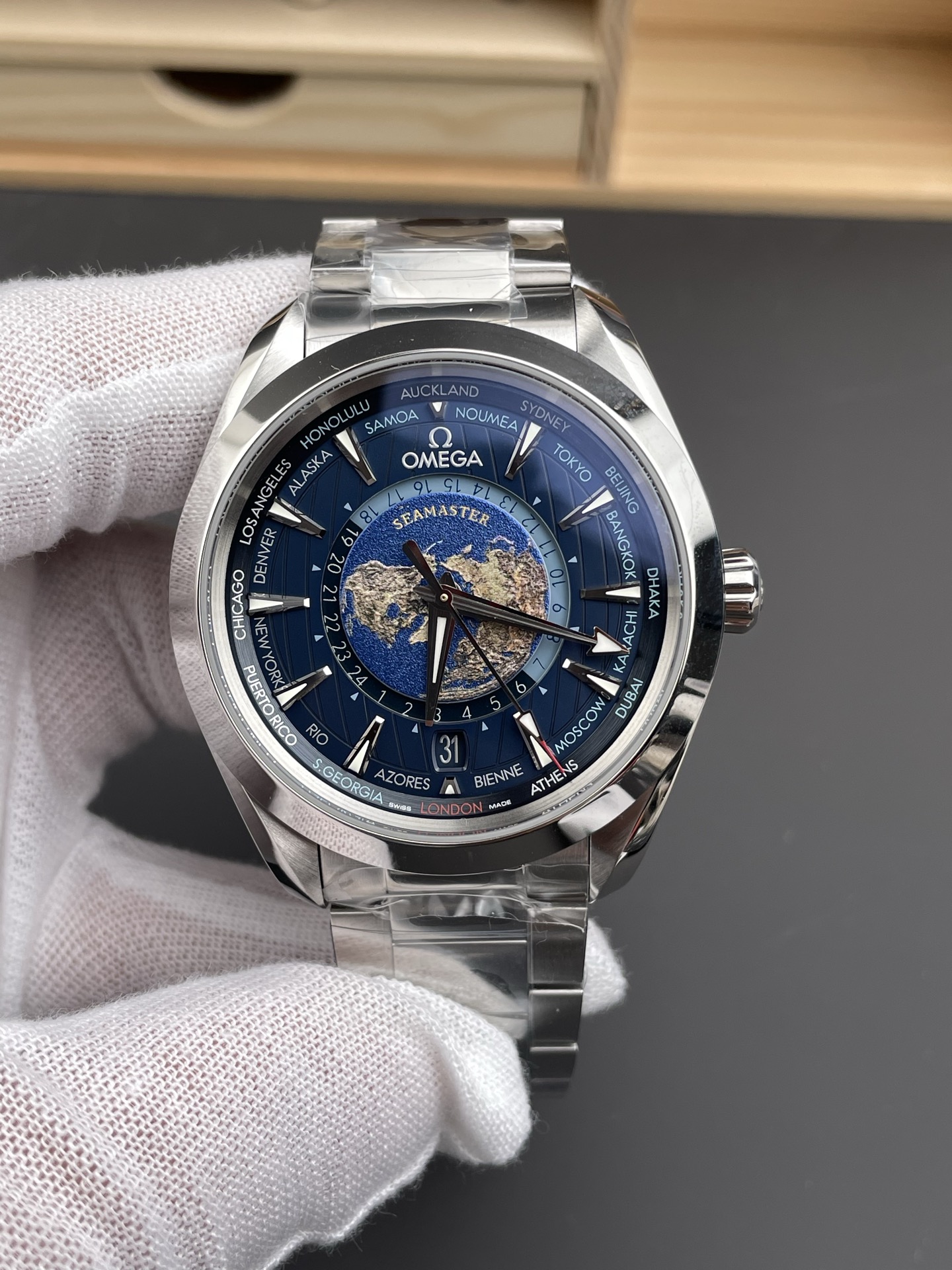 Omega Aqua Terra 150M Wolrd Timer 24 Blue Dial 904L Steel 1:1 Mirror Super Clone 41MM - view 2