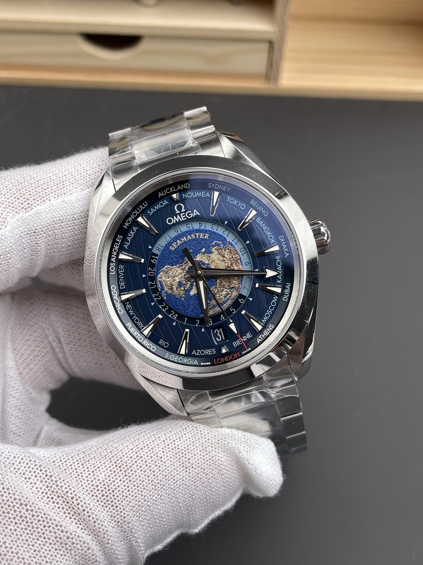 Omega Aqua Terra 150M Wolrd Timer 24 Blue Dial 904L Steel 1:1 Mirror Super Clone 41MM - view 3