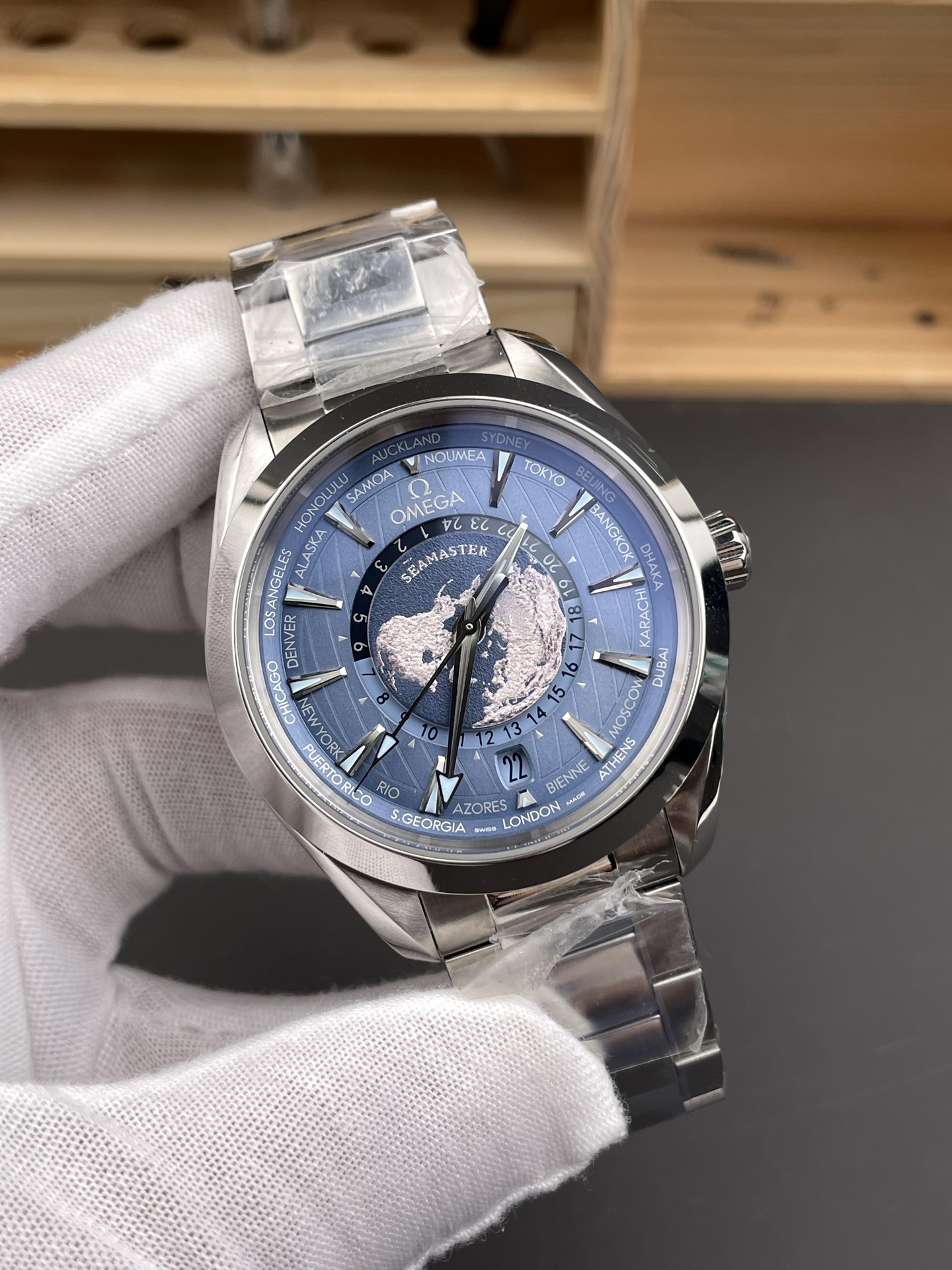 Omega Aqua Terra 150M Wolrd Timer 24 Summer Blue Dial 904L Steel 1:1 Mirror Super Clone 41MM - view 3