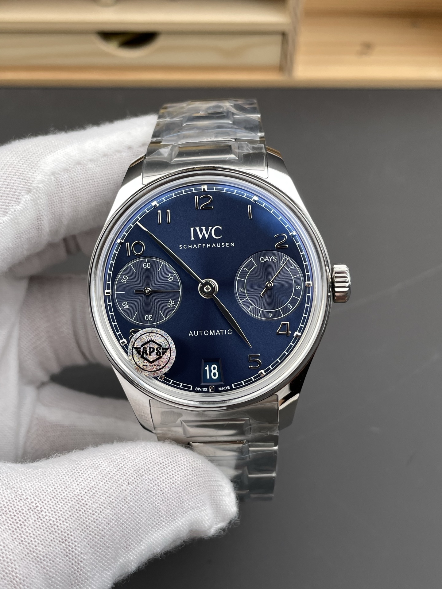 IWC Super Clone Portugieser Swiss 1:1 Mirror Watch Blue Dial Steel Case Watch - view 2
