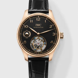 IWC Portuguese 1:1 Super Clone (RMS Factory) - Black Dial, Rose Gold Tourbillon, Mechanical Movement, Leather Strap - view 1