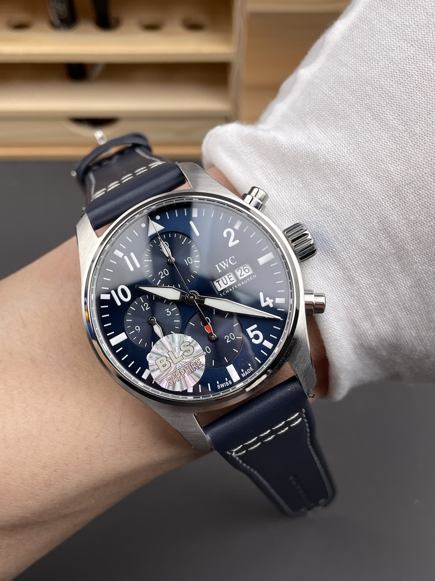 IWC Super Clone Pilot Chronograph Edition Blue Dial Leather Swiss Watch - view 10