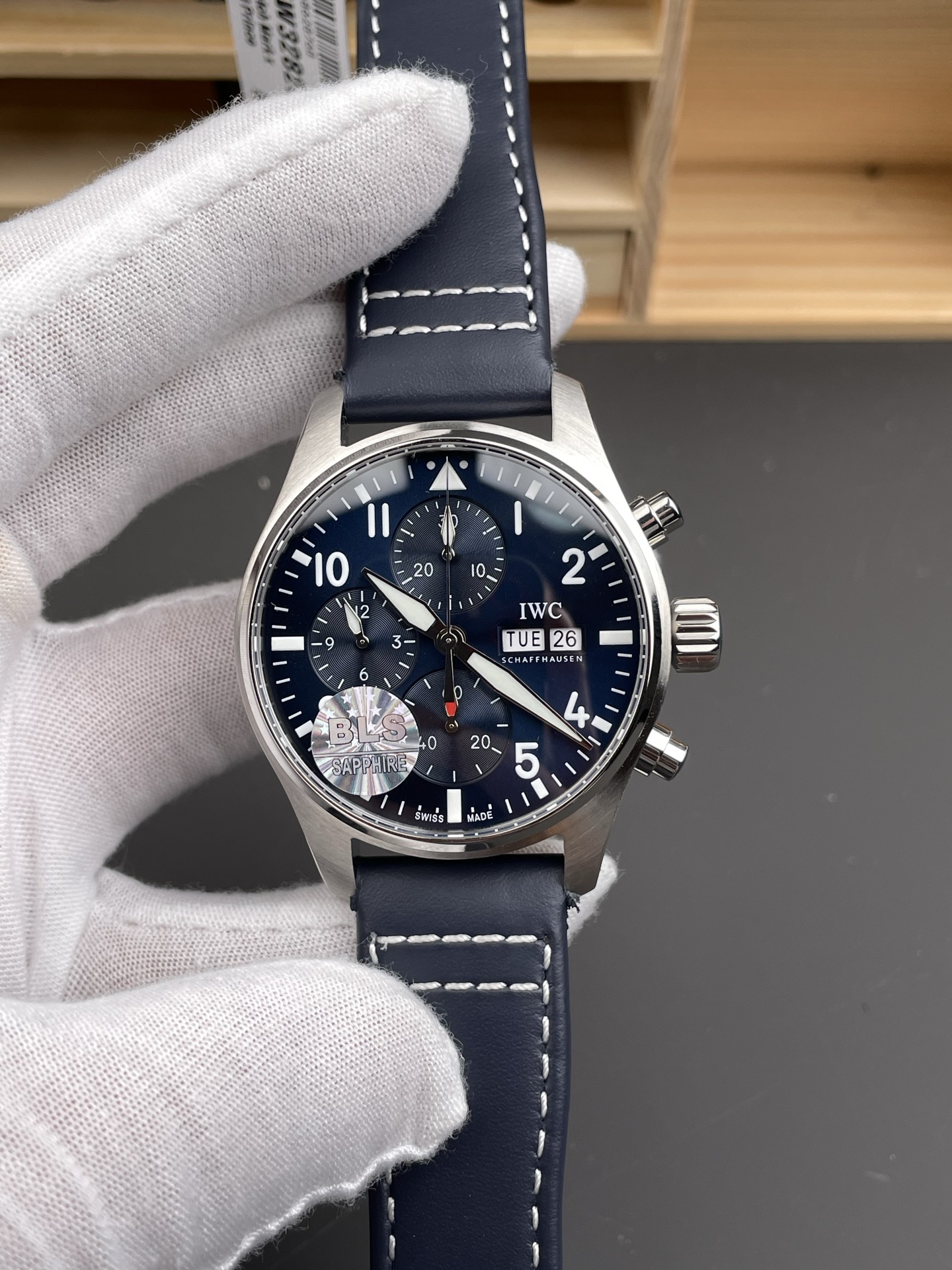IWC Super Clone Pilot Chronograph Edition Blue Dial Leather Swiss Watch - view 2