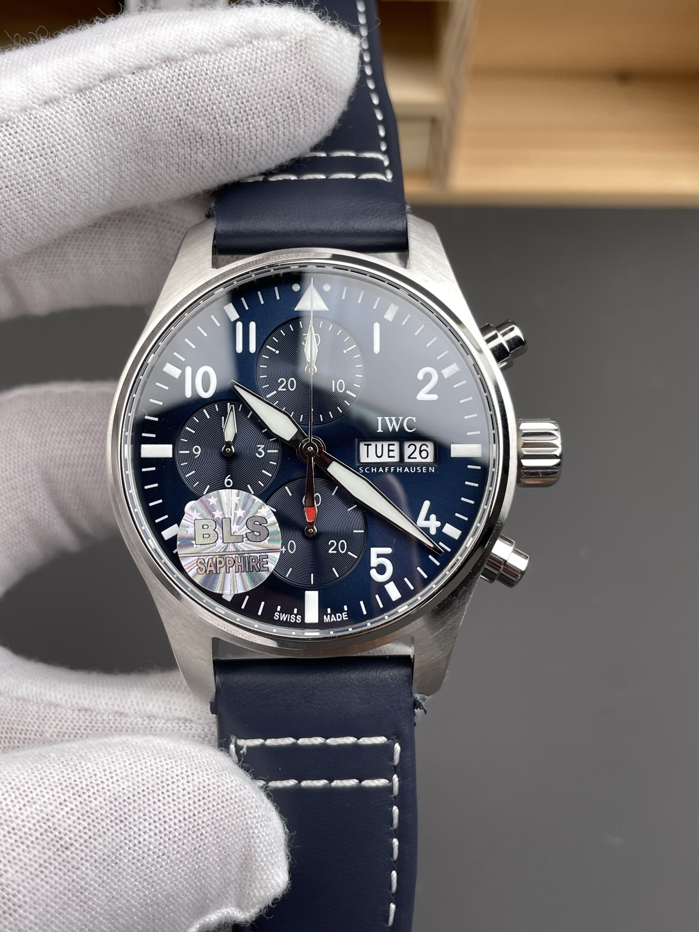 IWC Super Clone Pilot Chronograph Edition Blue Dial Leather Swiss Watch - view 3
