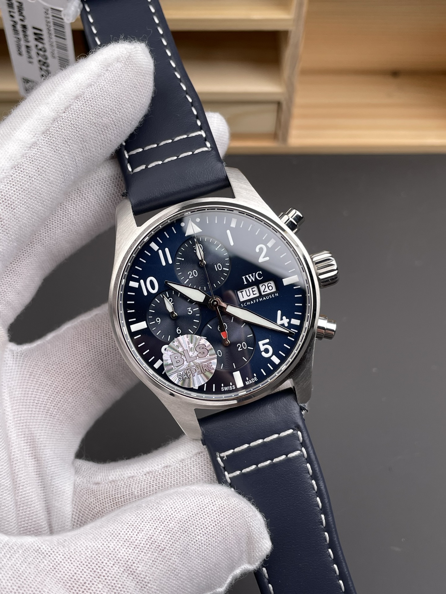 IWC Super Clone Pilot Chronograph Edition Blue Dial Leather Swiss Watch - view 4