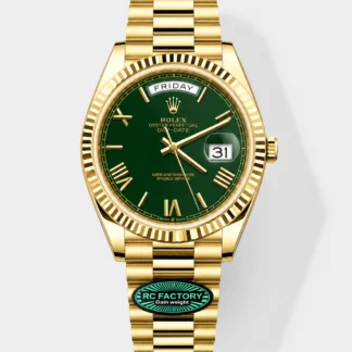 Rolex Day Date Super Clone 18K Yellow Gold Watch 40MM - Green Dial 1:1 Mirror Quality(210g) - view 1