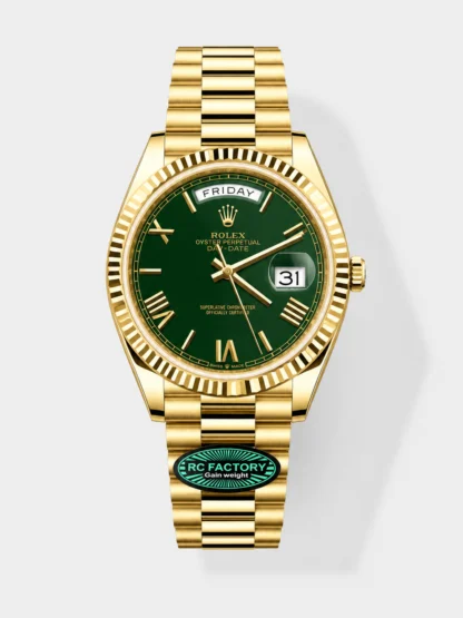 Rolex Day Date Super Clone 18K Yellow Gold Watch 40MM - Green Dial 1:1 Mirror Quality(210g) - view 1