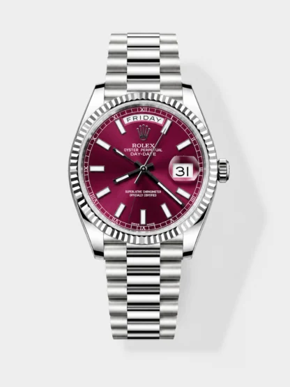 Rolex Day Date Presidential 904L Steel 36MM - Maroon Dial 1:1 Mirror Quality Watch - Super Clone Watch - view 1