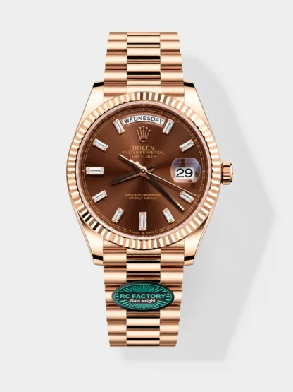 Rolex Day Date 40MM 1:1 Rose Gold in Brown Dial 1:1 Mirror Super Clone Watch(212 g) - view 1
