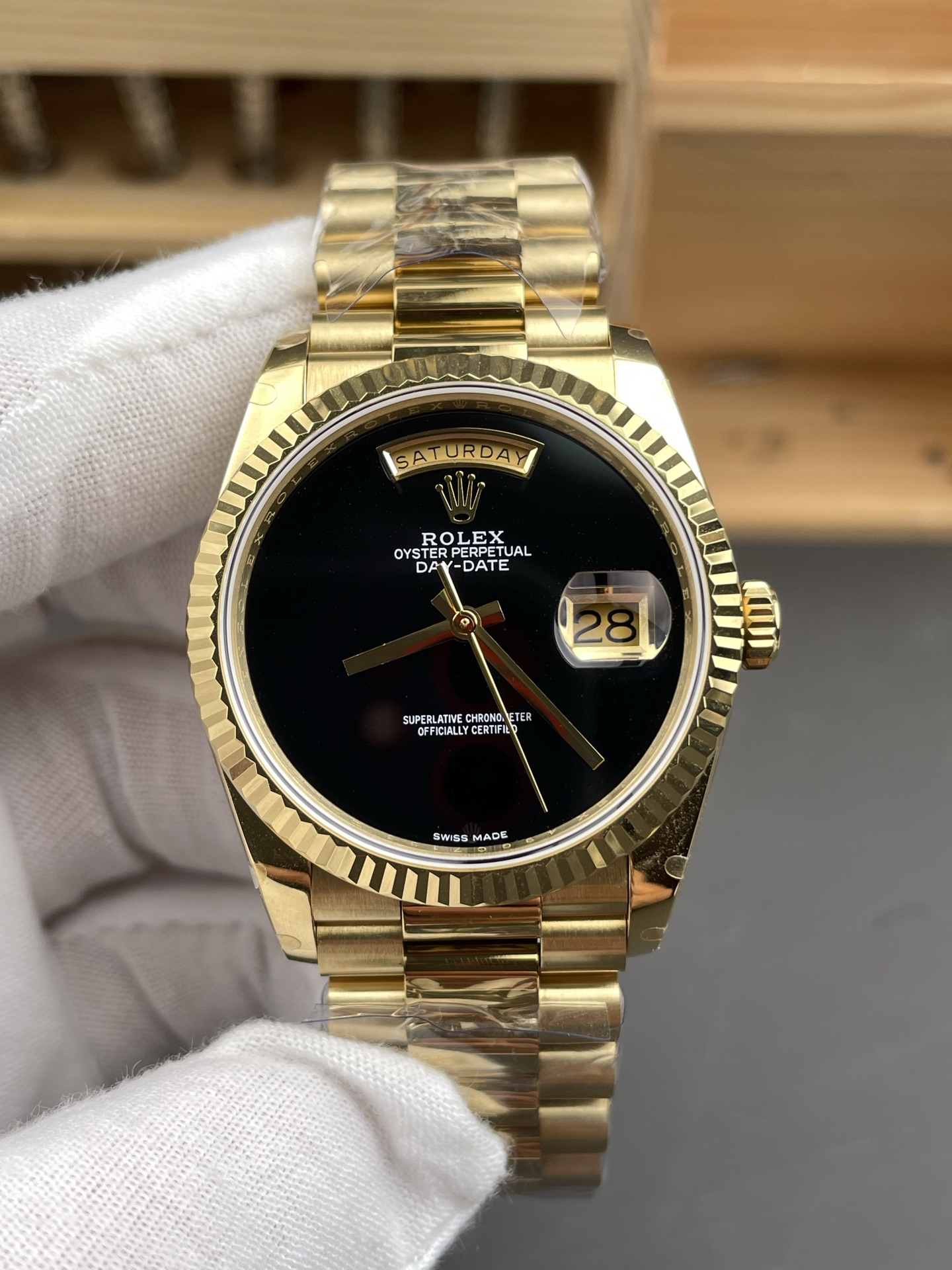 Rolex Day Date Presidential 18K Yellow Gold Watch 36MM - Black Dial 1:1 Mirror Quality - Super Clone Watch - view 3