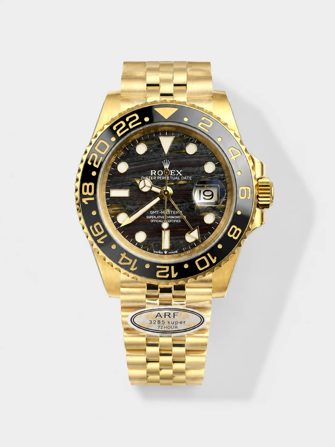 Rolex GMT Masters II Super Clone 126718GRNR Yellow Gold Tiger Iron Dial Swiss Watch - view 1
