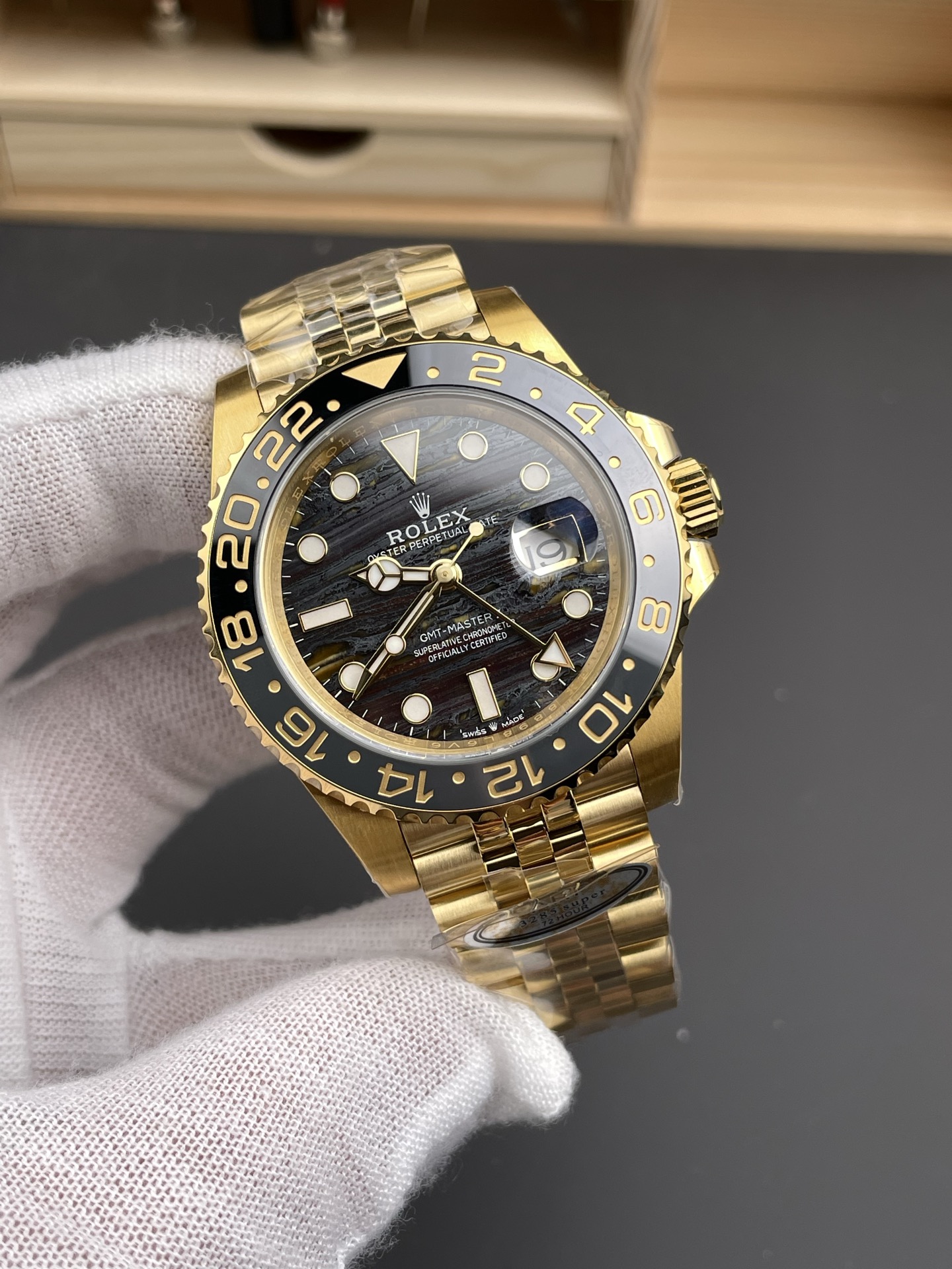 Rolex GMT Masters II Super Clone 126718GRNR Yellow Gold Tiger Iron Dial Swiss Watch - view 2