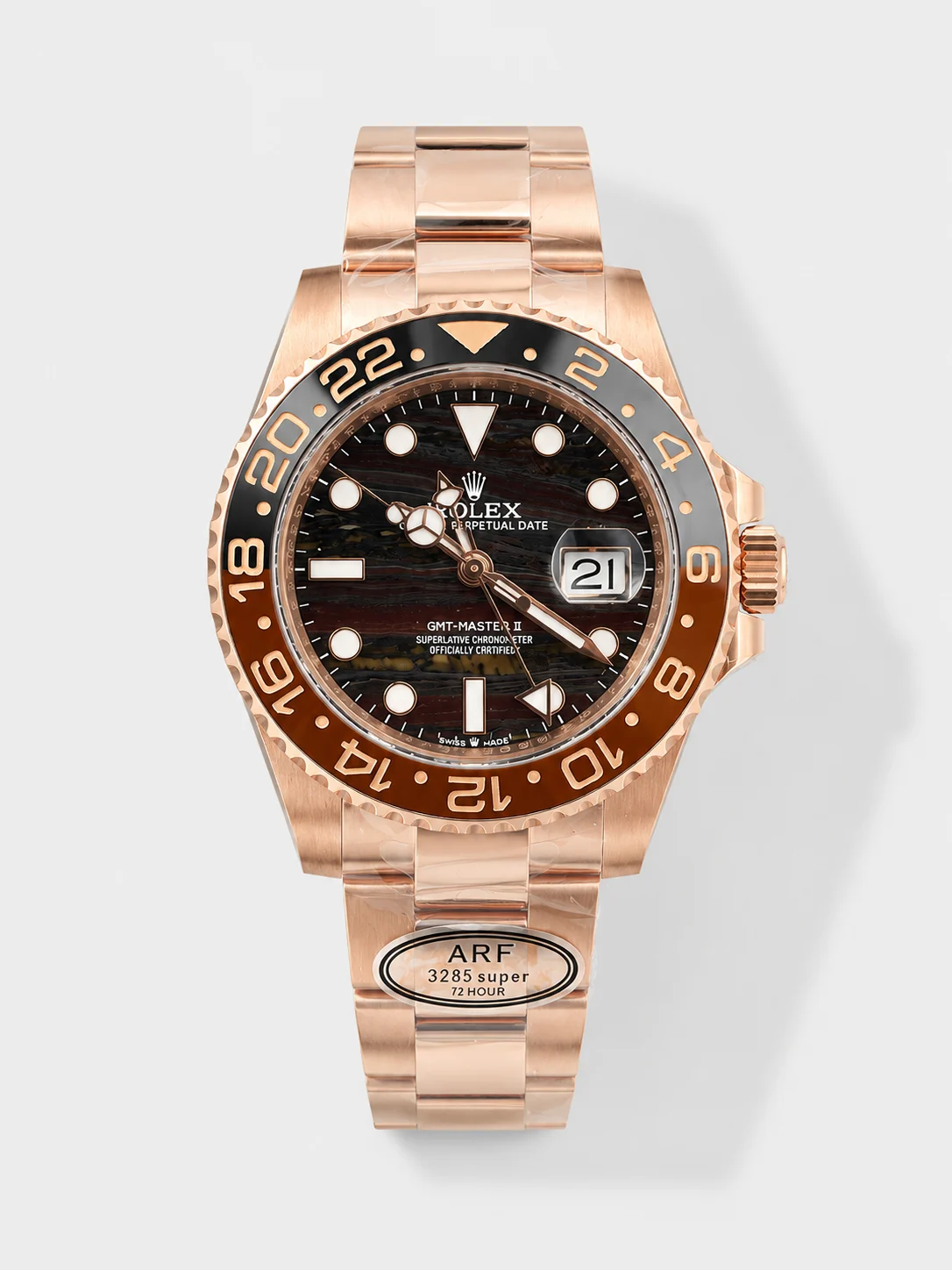 Rolex GMT Masters II Super Clone 126715CHNR Rose Gold Tiger Iron Dial Swiss Watch - view 1