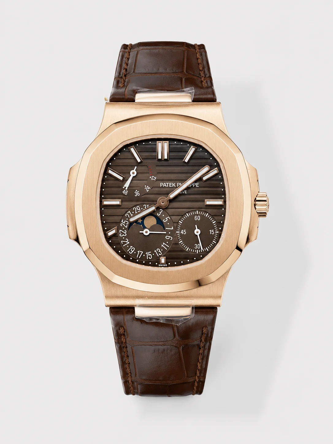 Patek Philippe Nautilus 5712/R 1:1 Quality Swiss Super Clone Watch in Brown Dial Leather Strap - view 1