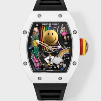 Richard Mille Super Clone RM088 Smiley Tourbillon White Ceramic Rubber Strap Watch - view 1