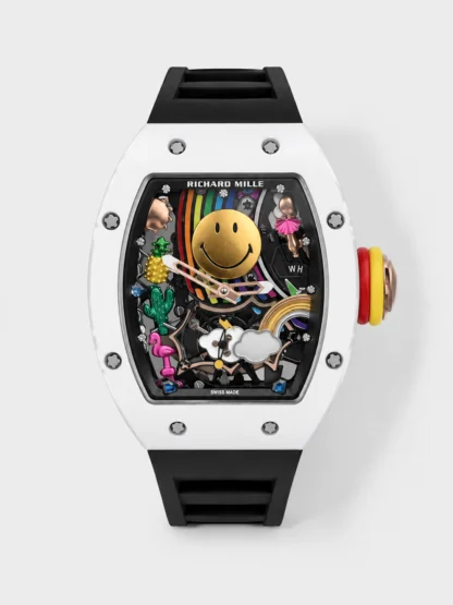 Richard Mille Super Clone RM088 Smiley Tourbillon White Ceramic Rubber Strap Watch - view 1