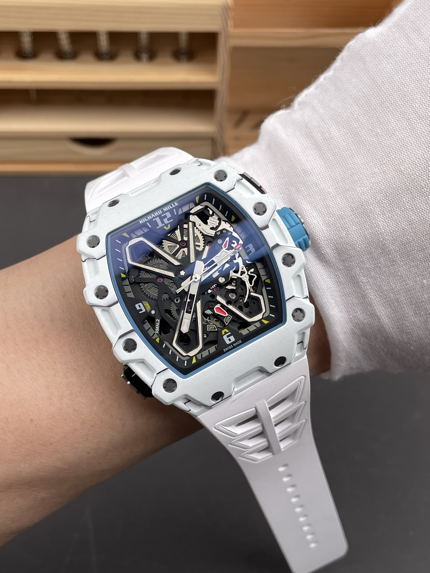 Richard Mille RM35-03 Rafael Nadal Edition White Carbon Fiber Casing 1:1 Mirror Super Clone Watch in White Strap - view 10