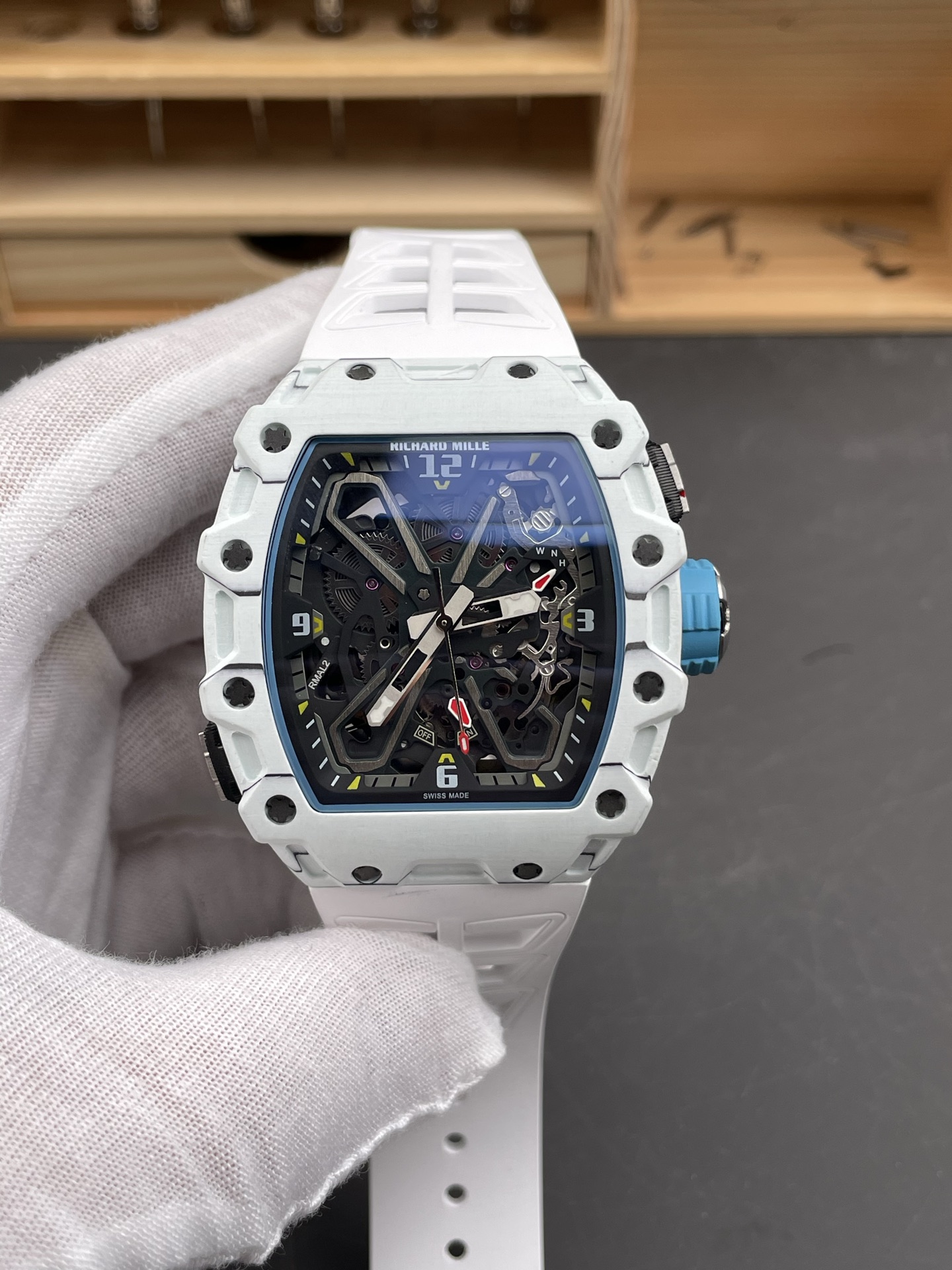 Richard Mille RM35-03 Rafael Nadal Edition White Carbon Fiber Casing 1:1 Mirror Super Clone Watch in White Strap - view 3