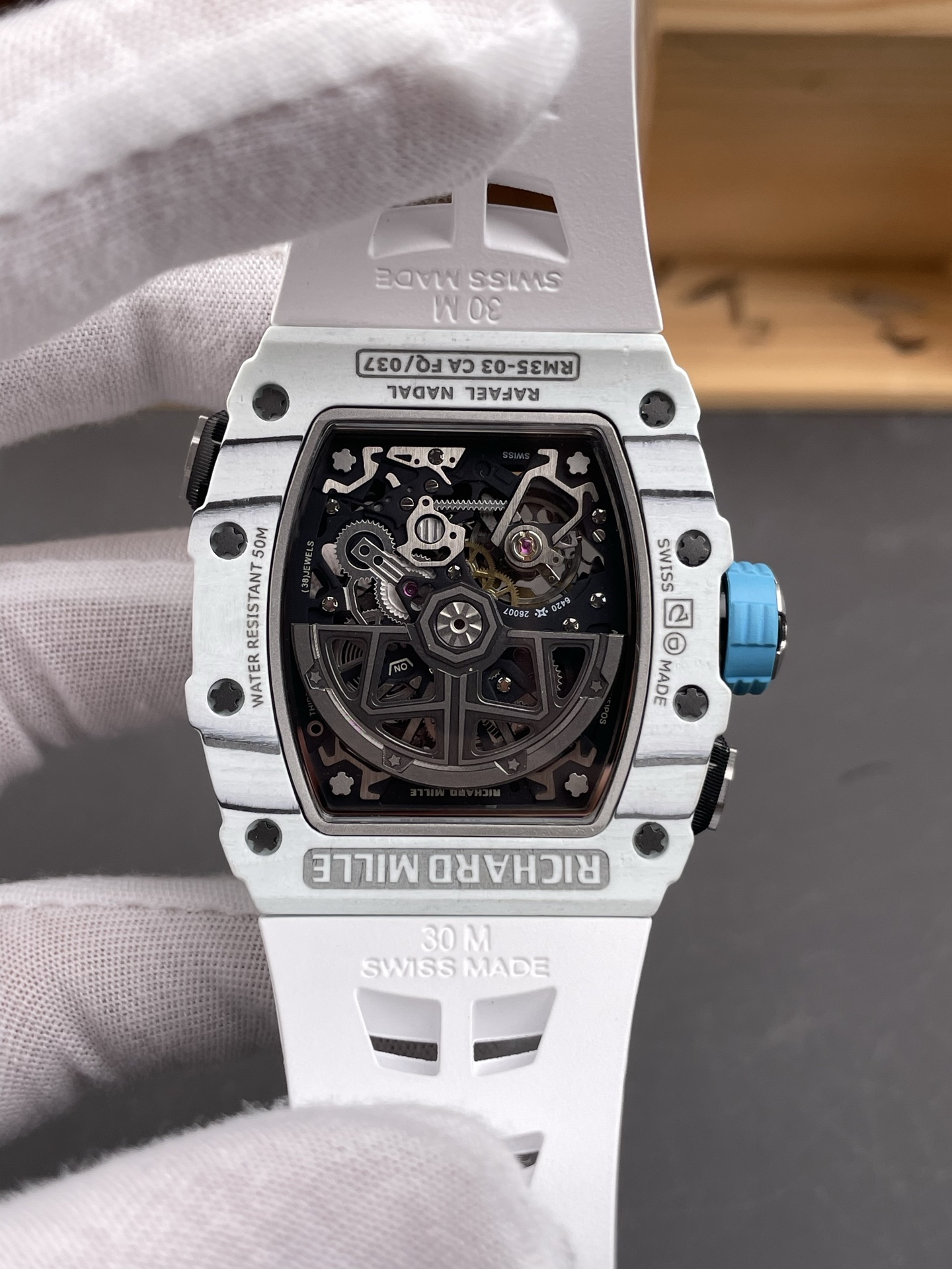 Richard Mille RM35-03 Rafael Nadal Edition White Carbon Fiber Casing 1:1 Mirror Super Clone Watch in White Strap - view 5