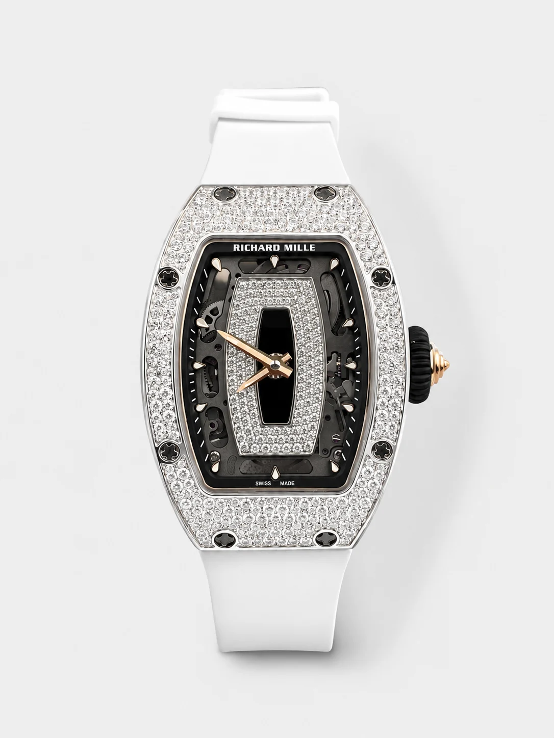 Richard Mille RM007 Diamonds Paved Black Dial 904L Steel Superclone Swiss Watch - Super Clone Watch - view 1