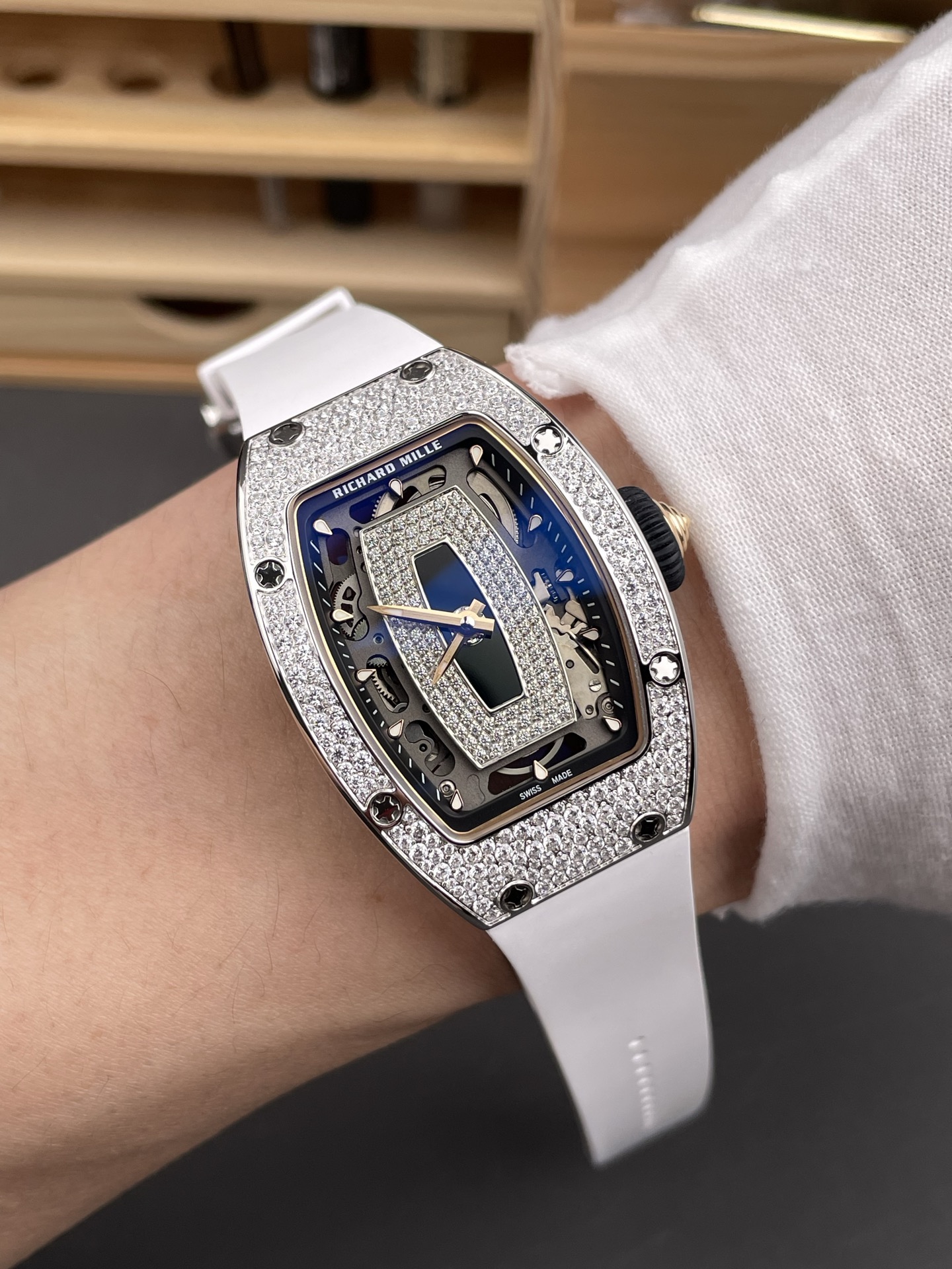 Richard Mille RM007 Diamonds Paved Black Dial 904L Steel Superclone Swiss Watch - Super Clone Watch - view 10