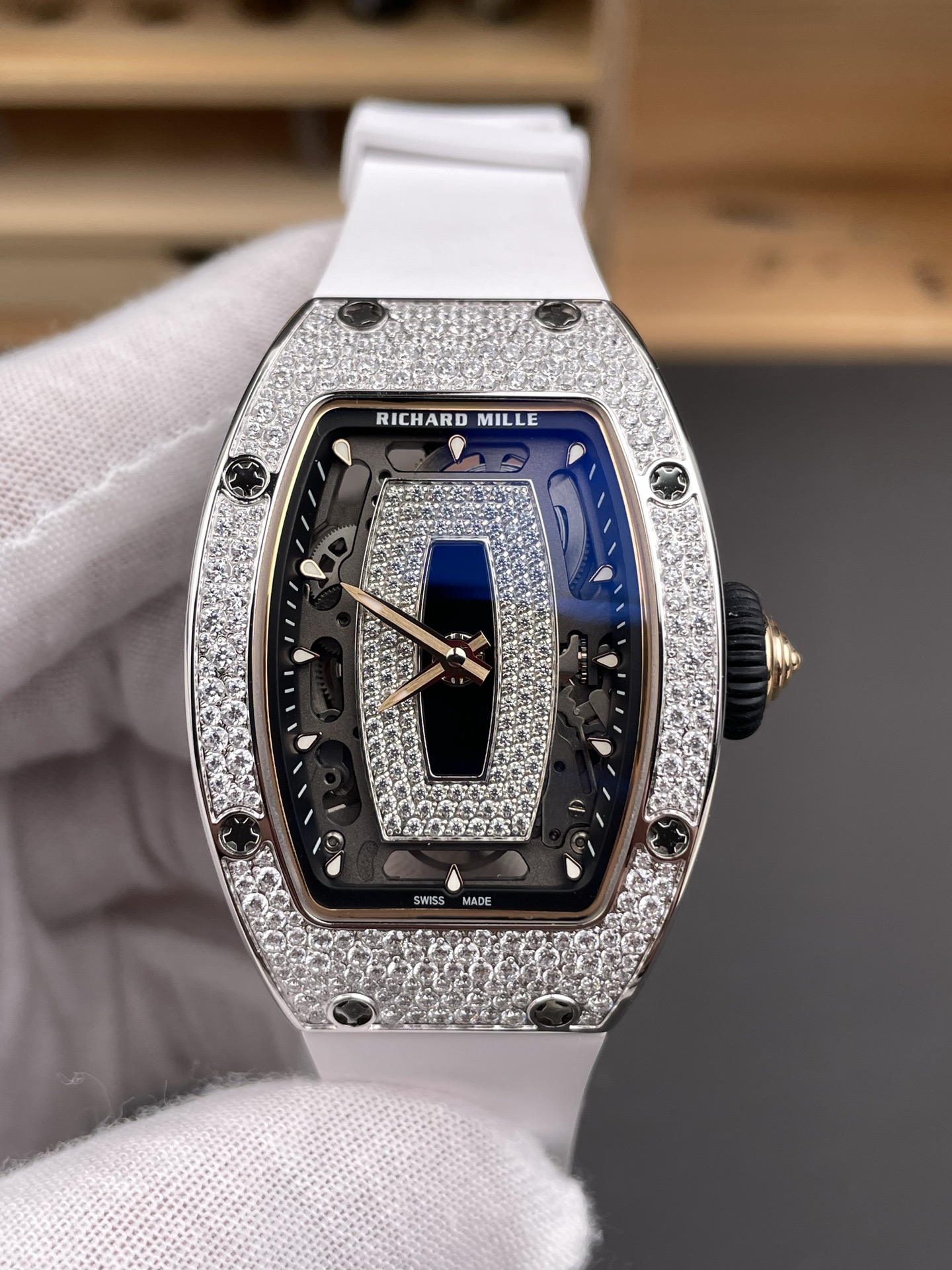 Richard Mille RM007 Diamonds Paved Black Dial 904L Steel Superclone Swiss Watch - Super Clone Watch - view 2