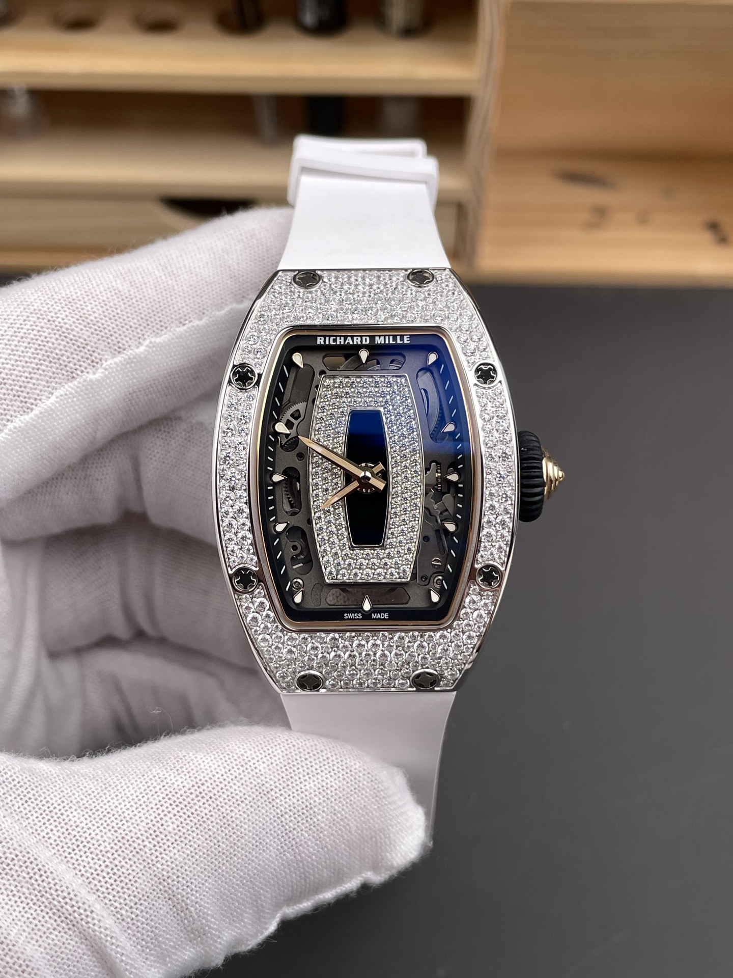 Richard Mille RM007 Diamonds Paved Black Dial 904L Steel Superclone Swiss Watch - Super Clone Watch - view 3