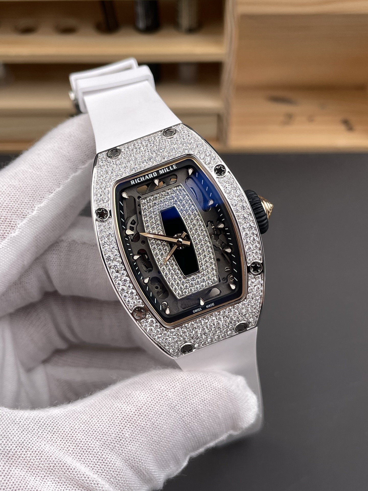Richard Mille RM007 Diamonds Paved Black Dial 904L Steel Superclone Swiss Watch - Super Clone Watch - view 4