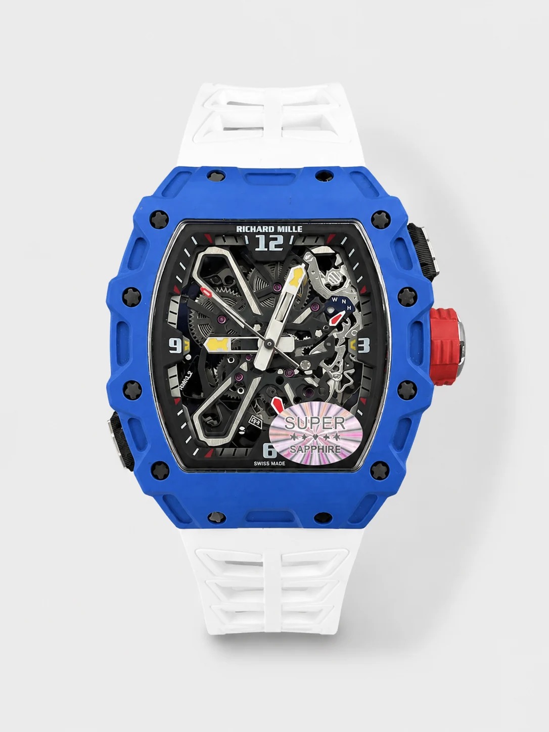 Richard Mille RM35-03 Blue Carbon Style White Strap Super Clone Watch