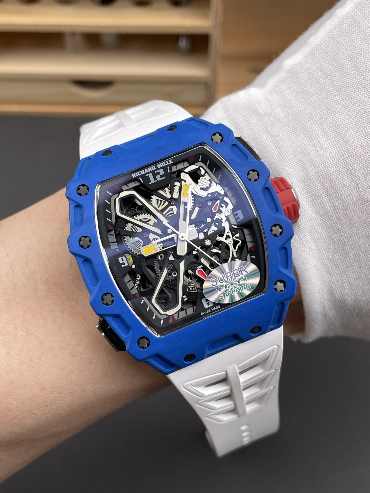 Richard Mille RM35-03 Rafael Nadal Edition Blue Carbon Fiber Casing 1:1 Mirror Super Clone Watch in White Strap - view 10