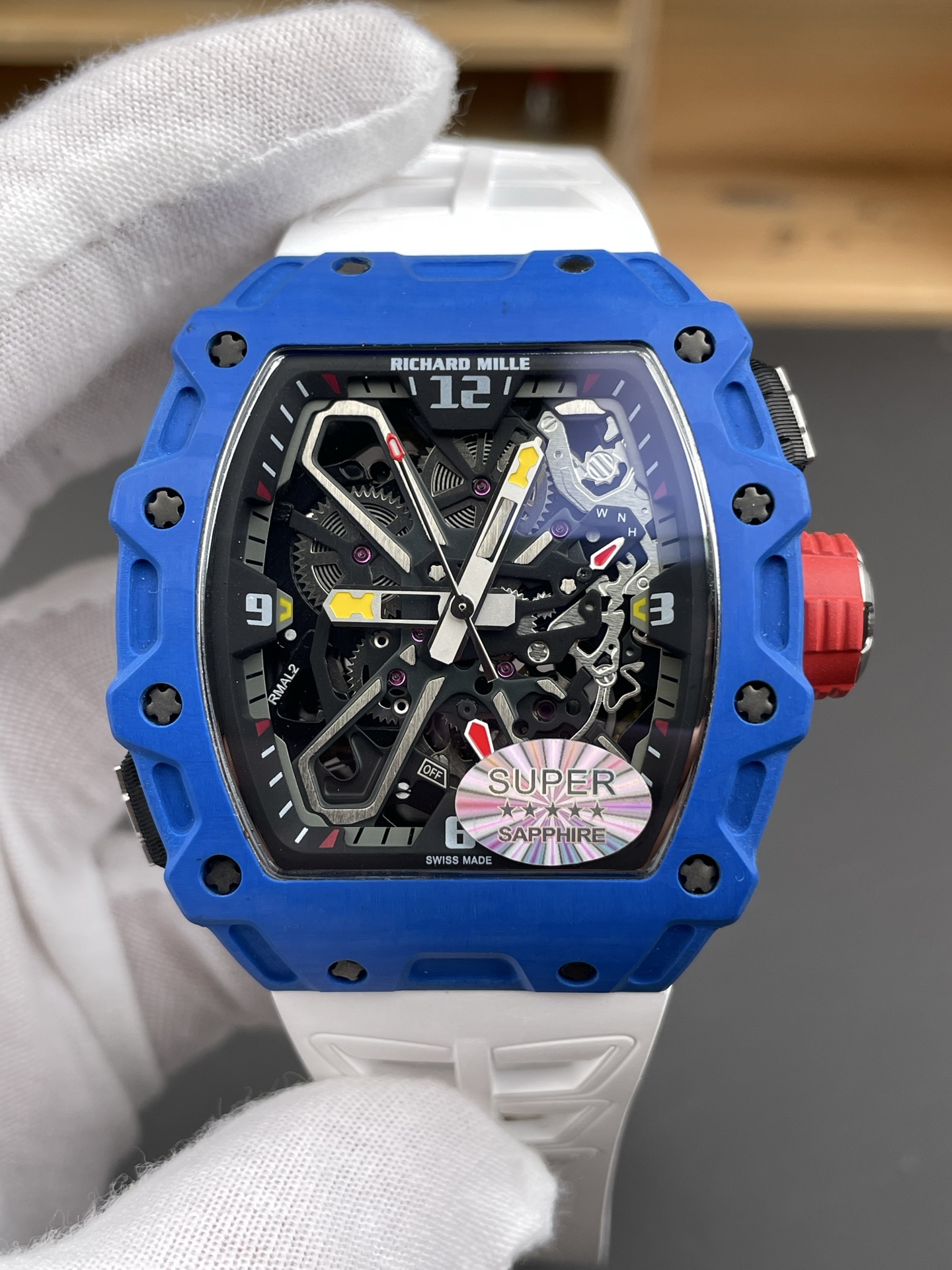 Richard Mille RM35-03 Rafael Nadal Edition Blue Carbon Fiber Casing 1:1 Mirror Super Clone Watch in White Strap - view 2