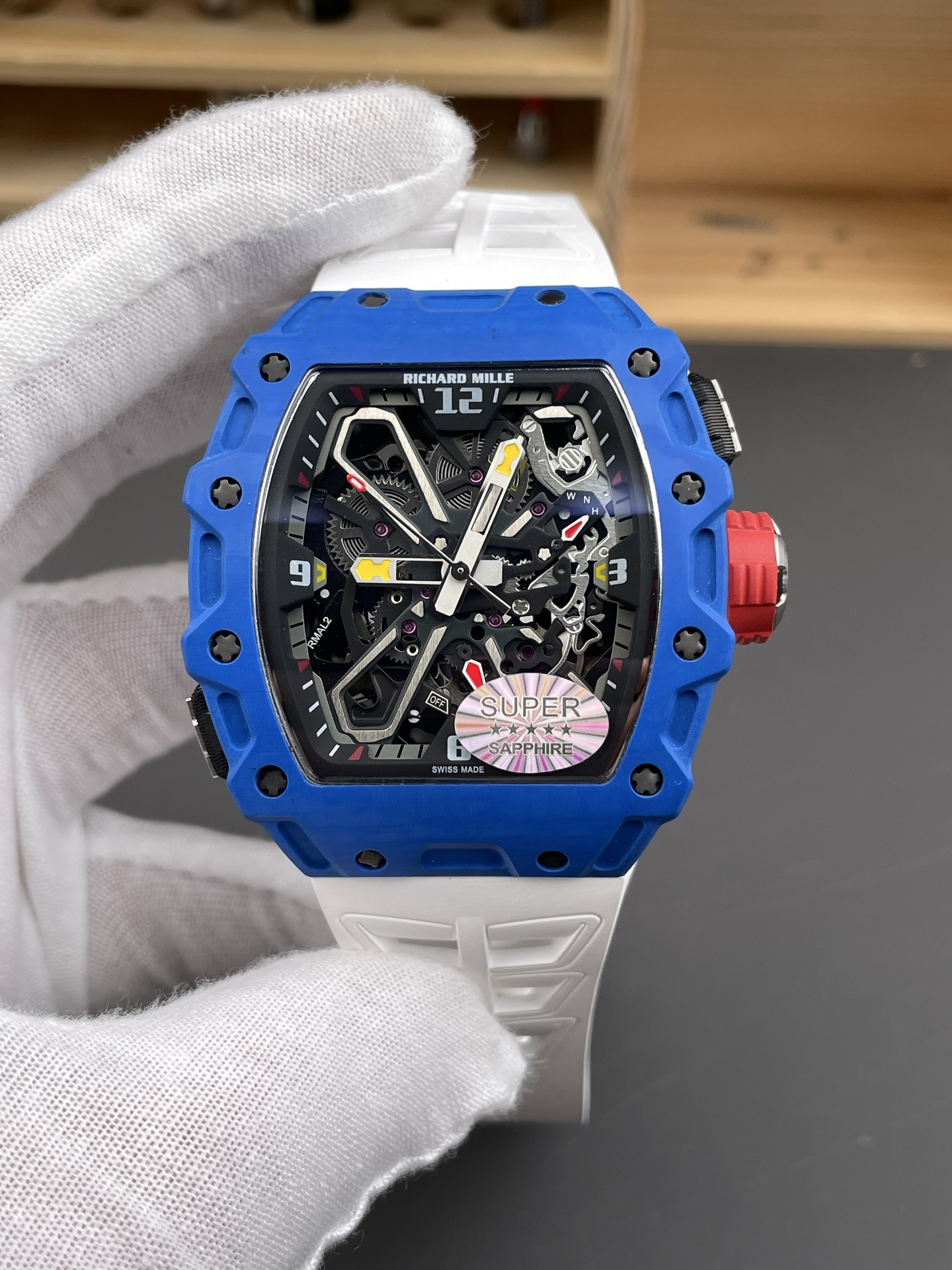 Richard Mille RM35-03 Rafael Nadal Edition Blue Carbon Fiber Casing 1:1 Mirror Super Clone Watch in White Strap - view 3