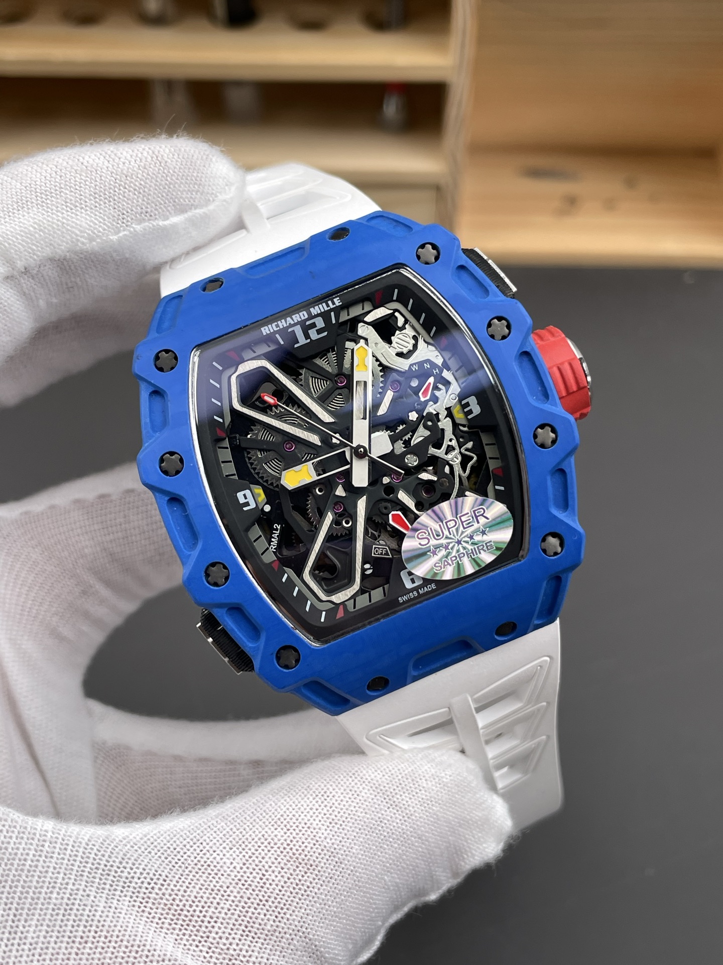 Richard Mille RM35-03 Rafael Nadal Edition Blue Carbon Fiber Casing 1:1 Mirror Super Clone Watch in White Strap - view 4