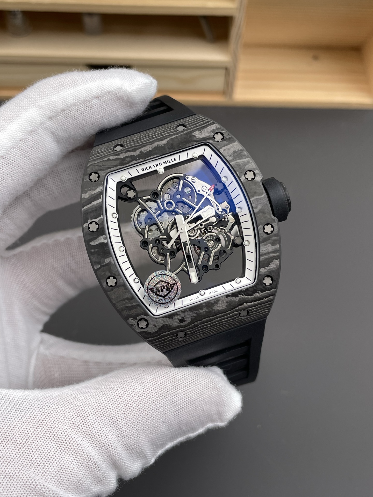 Richard Mille RM055 Black Carbon Casing Black Rubber 1:1 Superclone Genuine Tourbillon Watch - Super Clone Watch - view 4