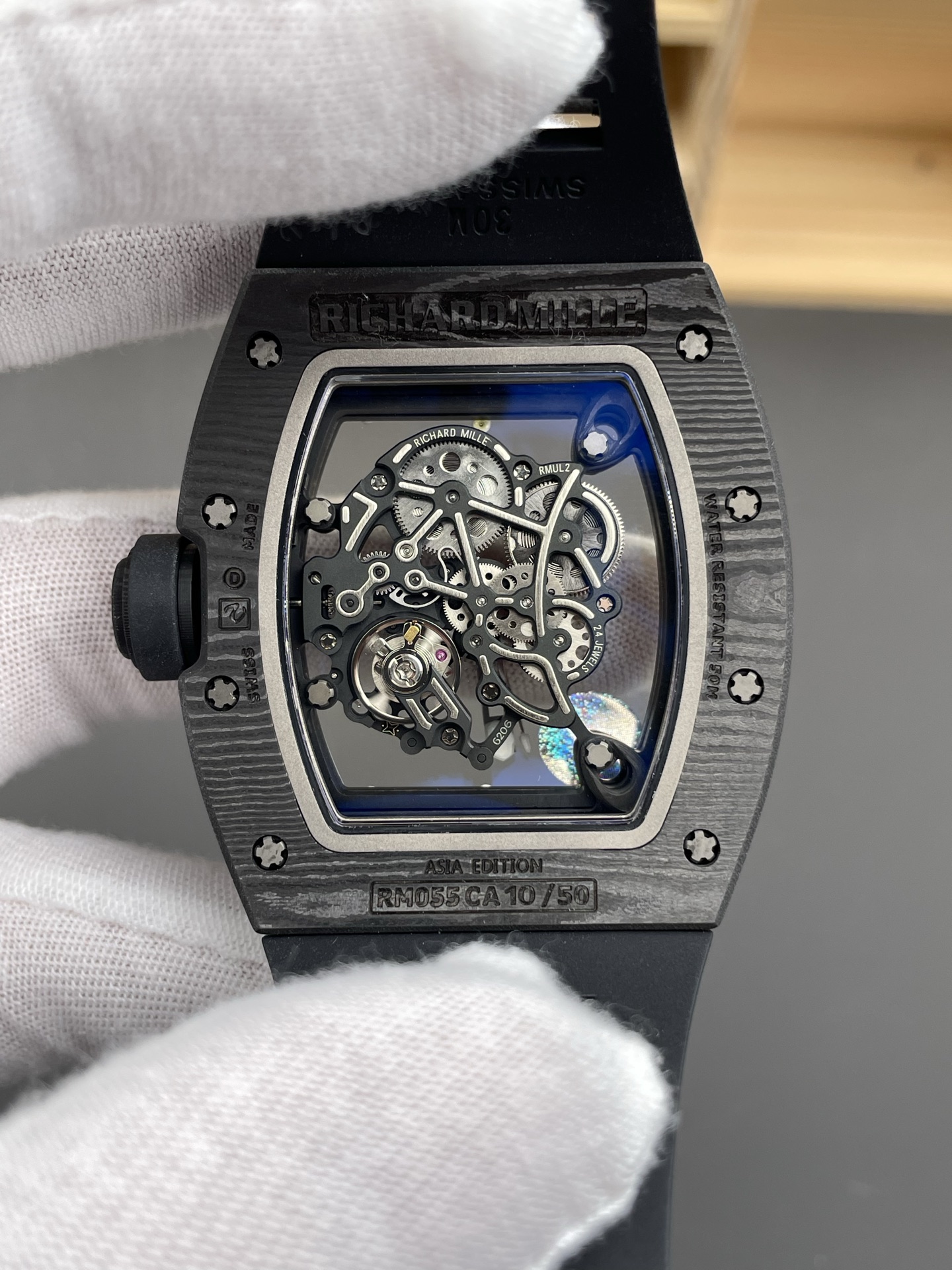 Richard Mille RM055 Black Carbon Casing Black Rubber 1:1 Superclone Genuine Tourbillon Watch - Super Clone Watch - view 5