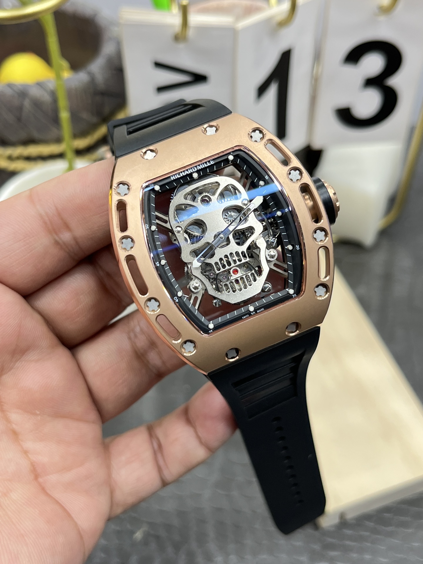 Richard Mille RM052 Skull Genuine Tourbillon Edition Watch in Rose Gold Casing - Super Clone Watch - view 10